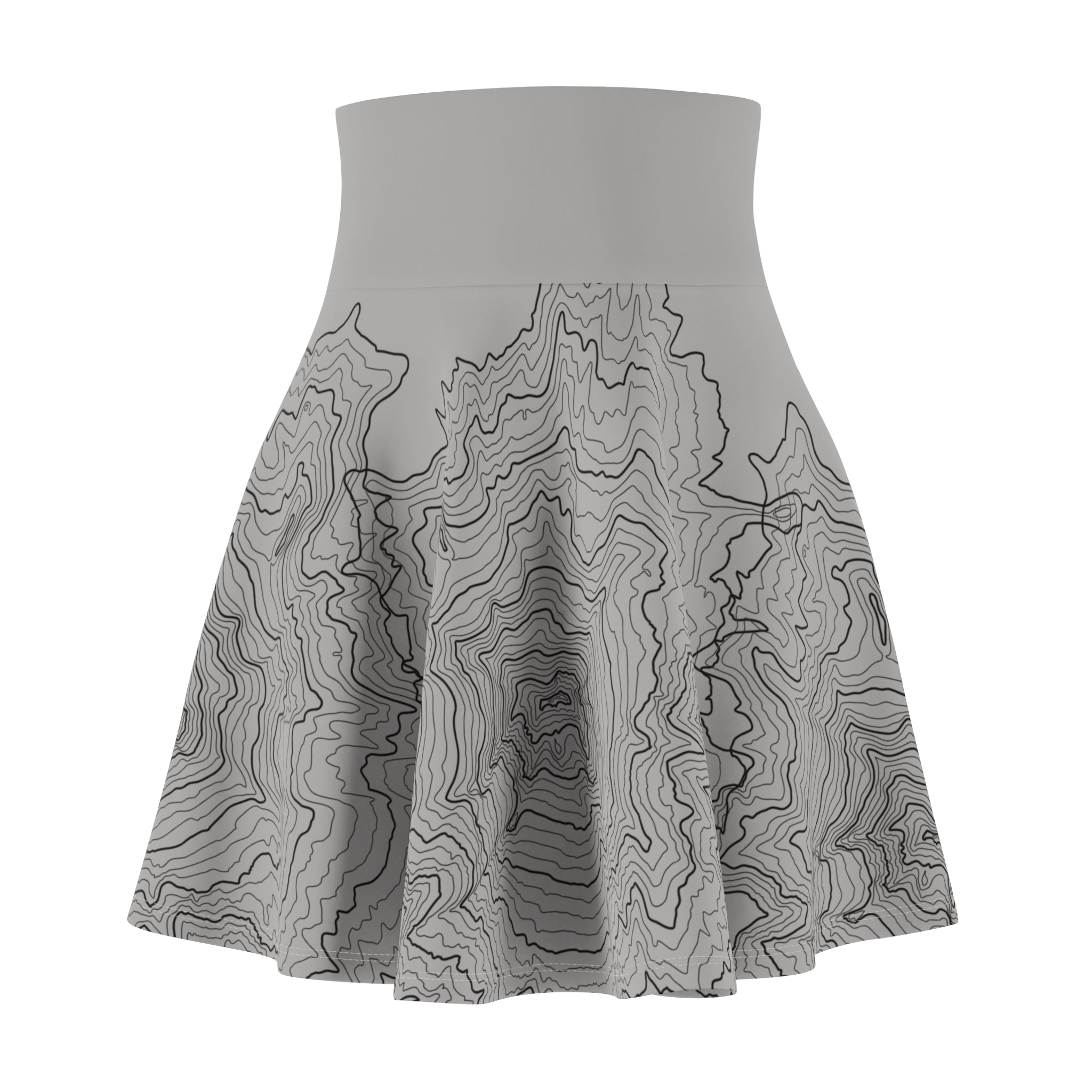 Contour Map Skater Skirt — Gray Topographic Print