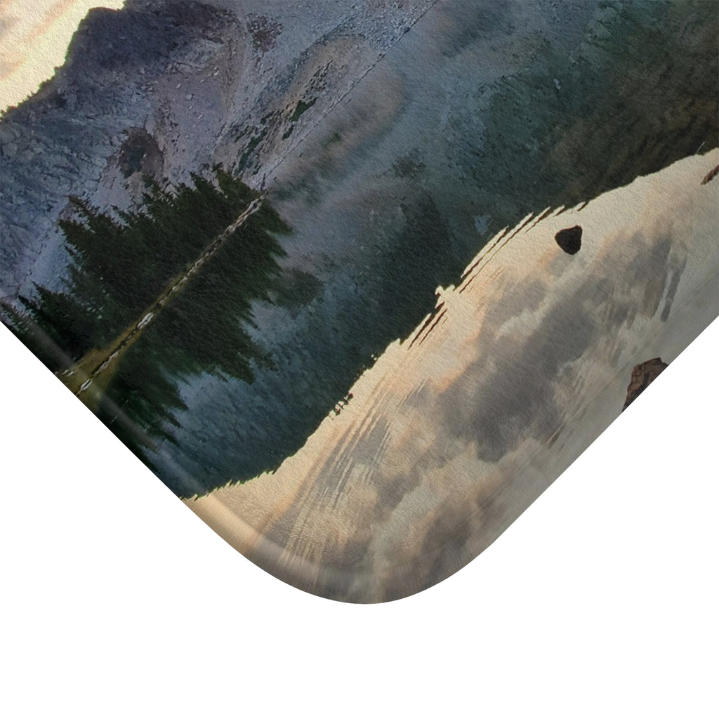 Mountain Lake Bath Mat — Serene Alpine Reflection Bathroom Rug